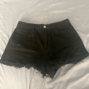 Black ripped raw hem jean shorts from shein size small